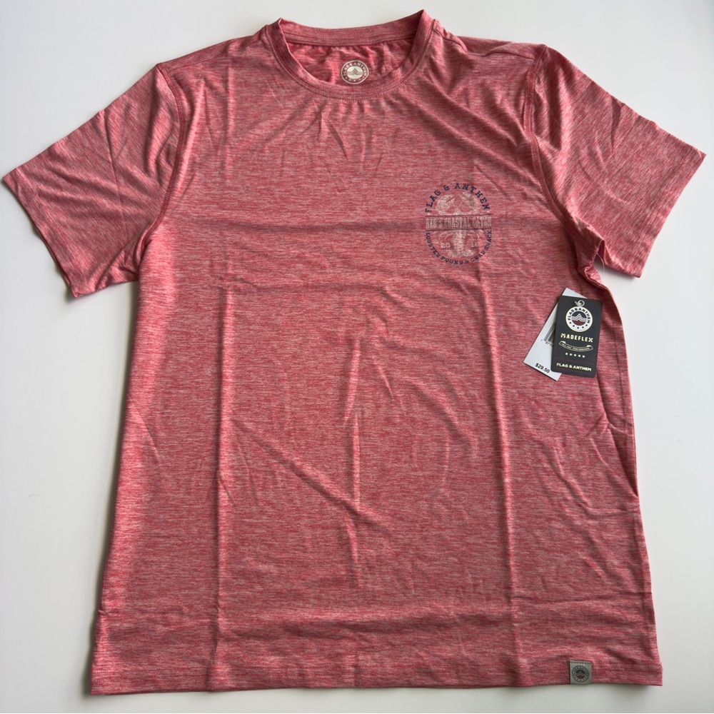 Flag And Anthem Medium Red T- Shirt Madeflex Moisture Wicking UPF Stretch - NWT